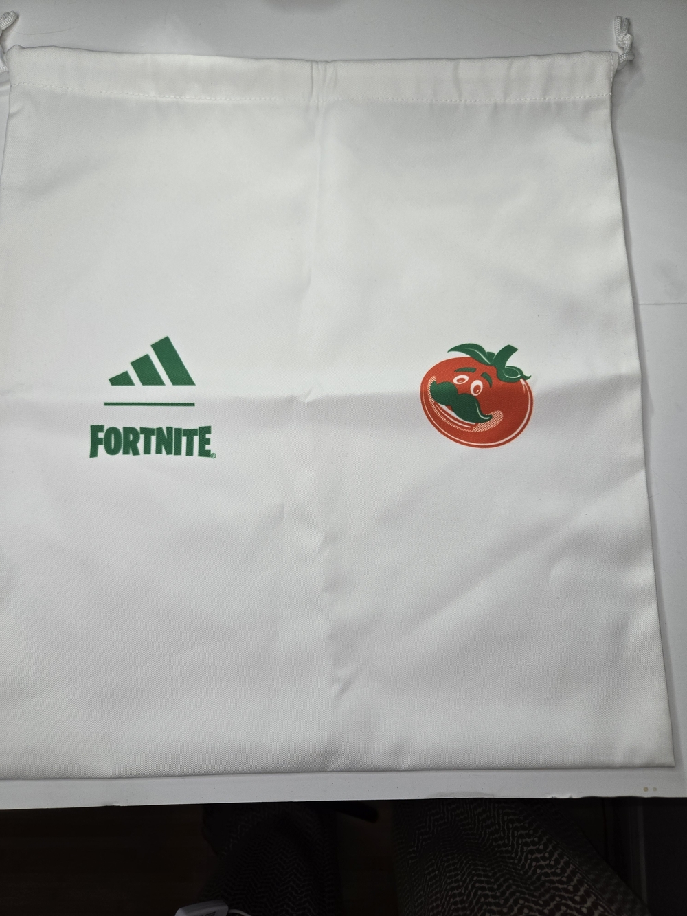 adidas White Fortnite Drawstring Bag with Tomatohead Graphic